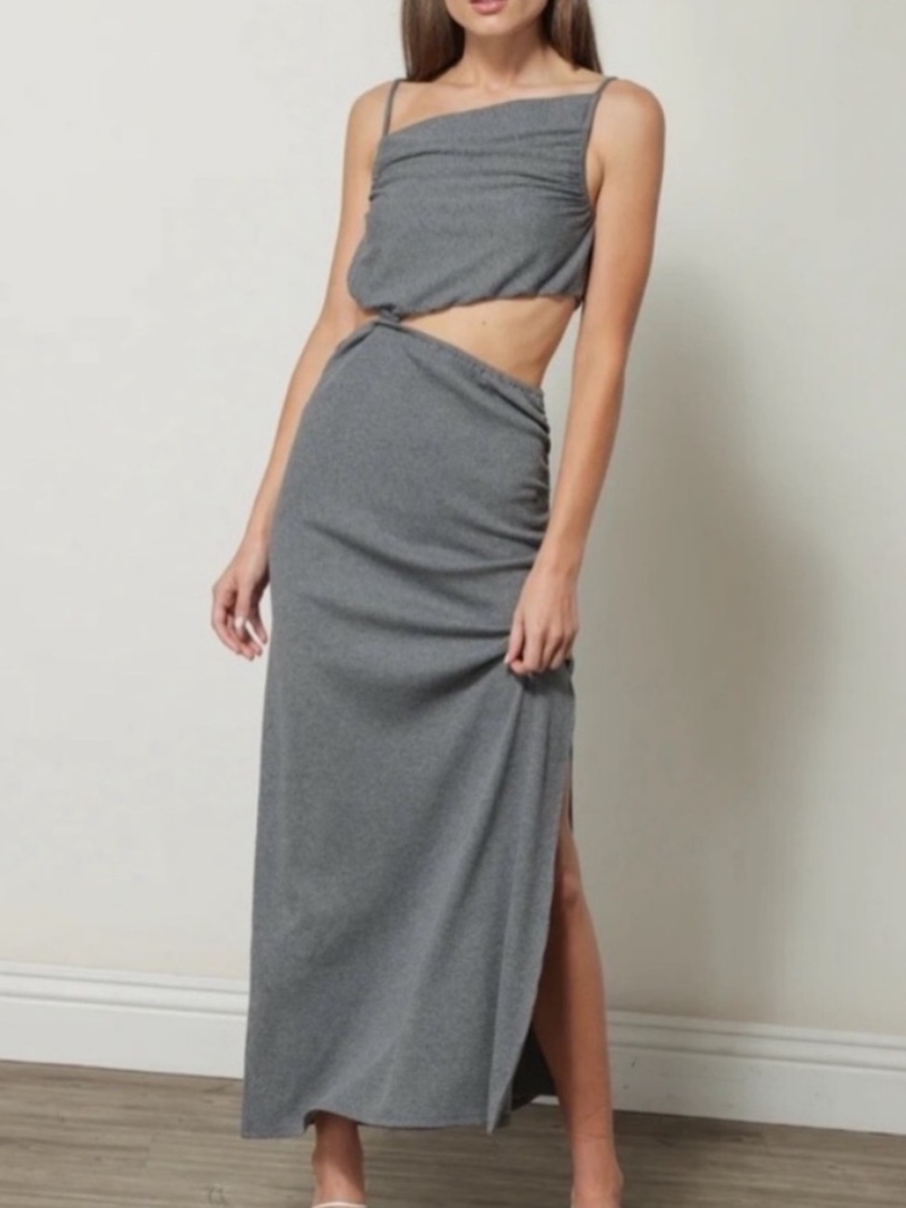REVOLVE LINE & DOT MILA MIDI DRESS SMALL GREY Charcoal Cutout with Side Slit